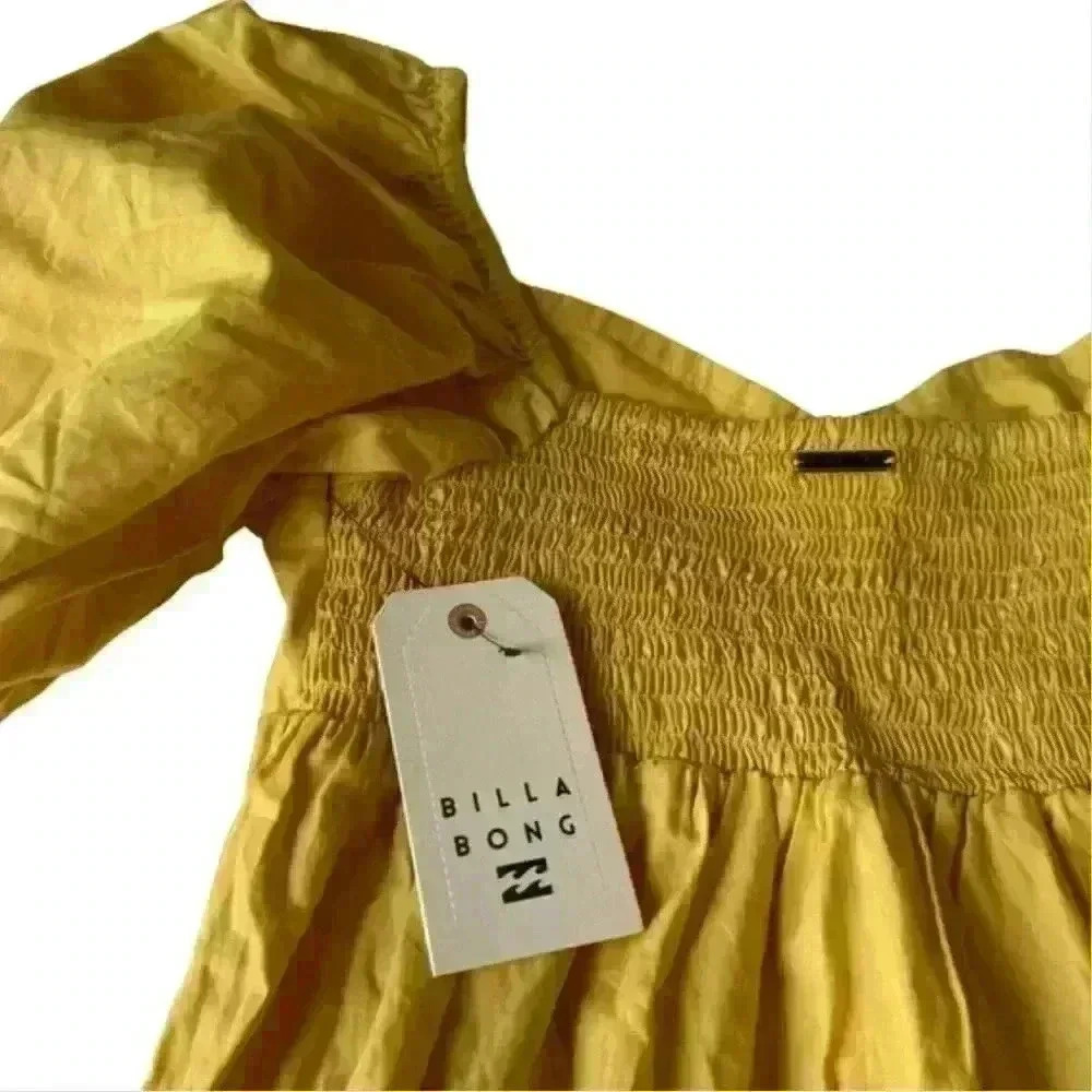 BILLABONG womens S Mini DRESS Yellow BE MINE Short PUFF Sleeve BABYDOLL Cotton - Picture 14 of 14